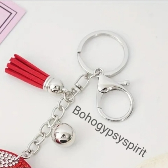 🍄 Mushroom Crystal Rhinestone Keychain Bag Charm With Red Tassel - Picture 5 of 13